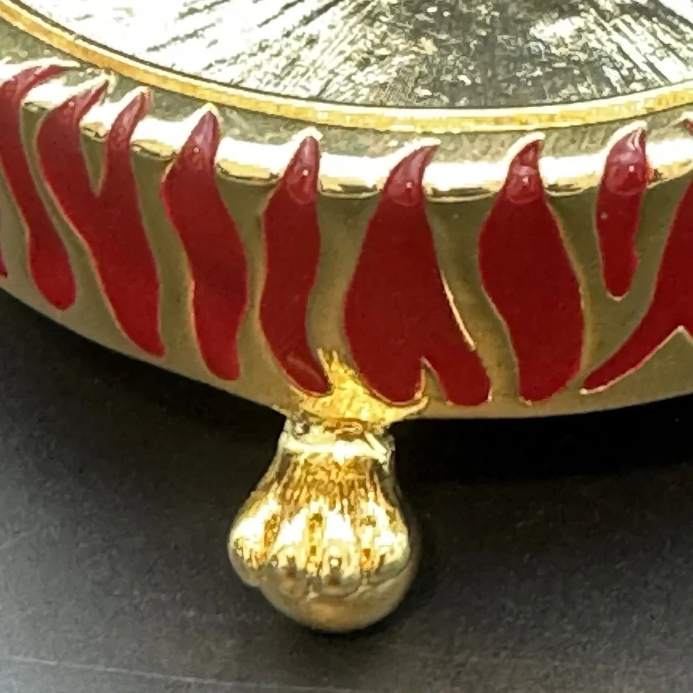 Kenneth Jay Lane Set 3 Red Enamel Gold Coasters Trinket Dishes W Boxes KJL Heavy